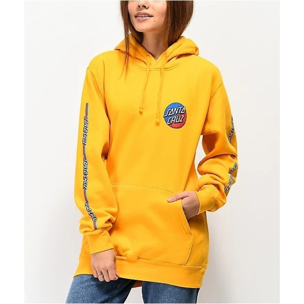 Santa Cruz Skateboards Hoodie Yellow Womens Medium Logo Pullover Skate
